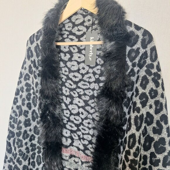 NWT Kimberly.C Faux Fur Soft Leopard Print Cape Shawl One Size Preppy Warm Fall - Picture 4 of 6